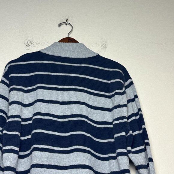 Nautica Jeans Co 1/4 Zip Casual Striped Blue Grey Waffle Knit Sweater Men 2XL - Picture 8 of 12